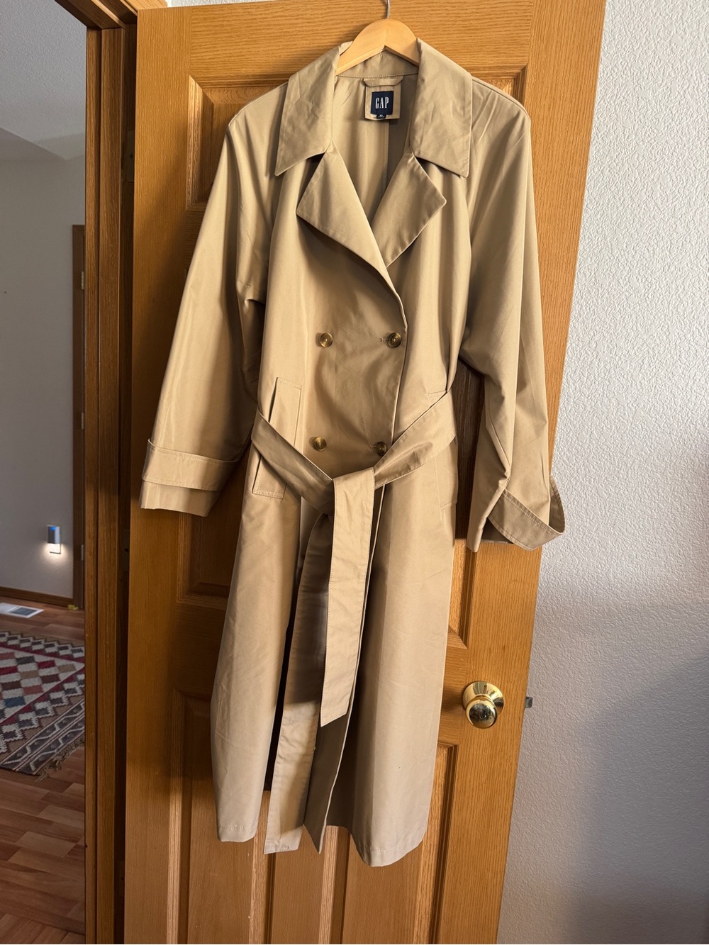 GAP Icon Double-Breasted Khaki Oversized Trench Coat with Belt
